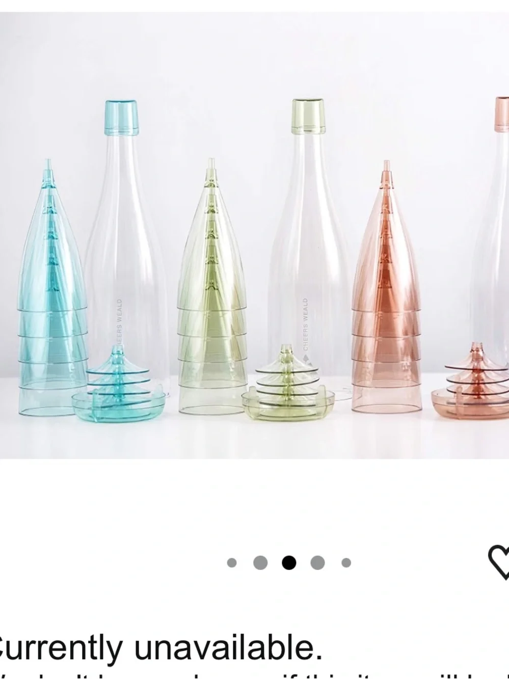 Clever Weald Light Green Portable Wine Bottle w/Glasses Acrylic Stackable Reuse